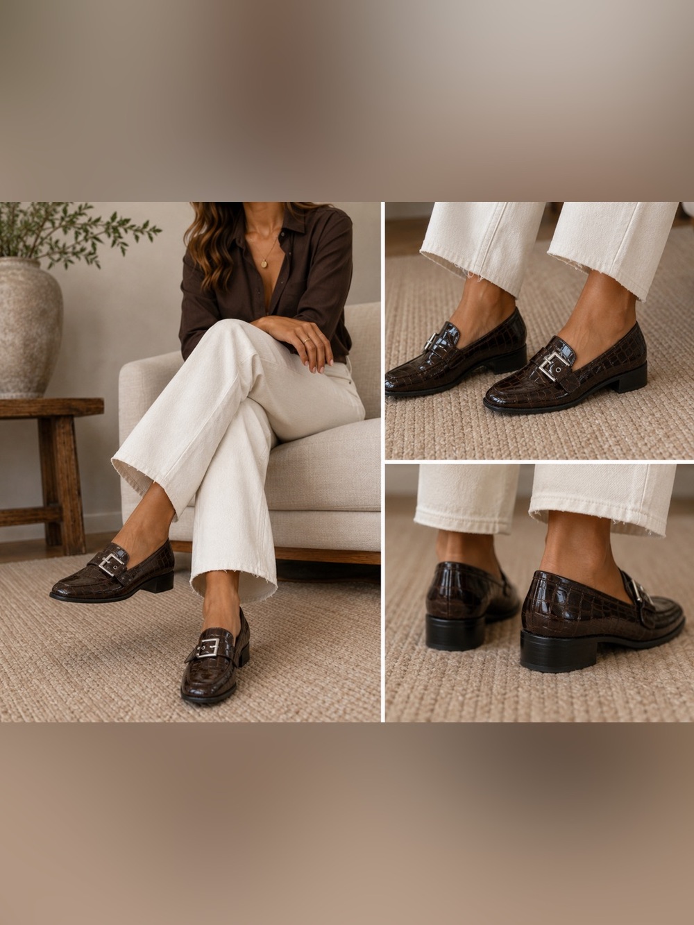 Michelle D Shoes Loafers Silver Buckle‎ Brown Sz 8M